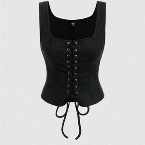 SHEIN Black Lace-Up Corset Top